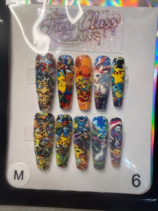 Pokemon Other - Pokemon Press-On Nails - Yellow, Blue, Orange, Black, Green, Red, Purple